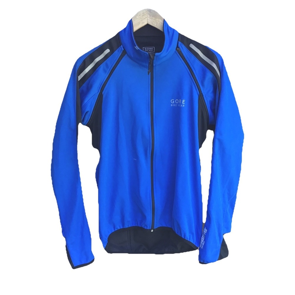 Gore Bike Wear Windstopper Cycling Jacket Men's Small Blue Full Zip Reflective